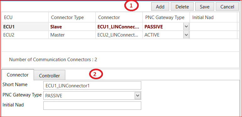 ECU Connector in LIN Cluster